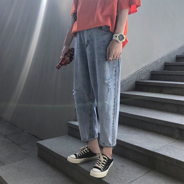 2019 spring and summer new fashion trend korean version of the couple casual hole nine points sports jeans hip hop sell, Blue
2019 spring and summer new fashion trend korean version of the couple casual hole nine points sports jeans hip hop sell, Blue