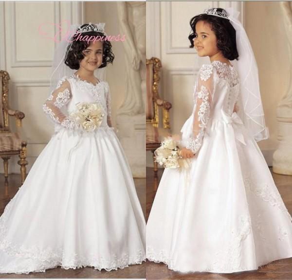 wholesale lovely ivory long sleeve holy first communion gowns lace v neck buttons back kids party dresses, White
wholesale lovely ivory long sleeve holy first communion gowns lace v neck buttons back kids party dresses, White