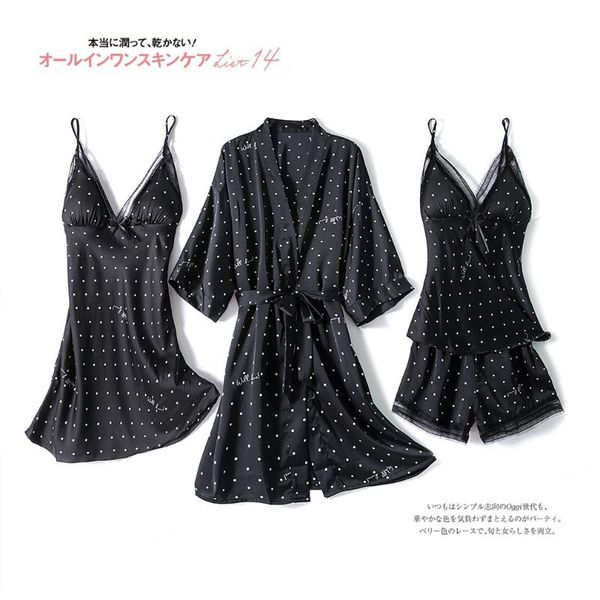 black print sleepwear women 4pcs nightgown pajamas set satin nightwear intimate lingerie pyjamas silky kimono bathrobe gown, Blue;gray
black print sleepwear women 4pcs nightgown pajamas set satin nightwear intimate lingerie pyjamas silky kimono bathrobe gown, Blue;gray
