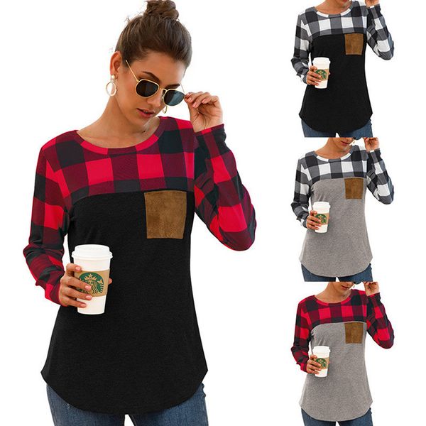 women plaid splicing t-shirt crew neck checked patchwork tshirts pullover tees with pocket lady shirt spring casual clothes d21706, White
women plaid splicing t-shirt crew neck checked patchwork tshirts pullover tees with pocket lady shirt spring casual clothes d21706, White