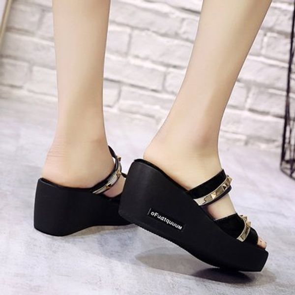 wedge sandals and slippers 2020 summer new wear fashion thick bottom high-heeled word drag women's shoes red muffin shoes, Black
wedge sandals and slippers 2020 summer new wear fashion thick bottom high-heeled word drag women's shoes red muffin shoes, Black