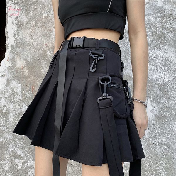 vintage new casual fashion womens pocket summer hip hop a line harajuku gothic punk high waist a line cargo plain pleated skirt, Black 
vintage new casual fashion womens pocket summer hip hop a line harajuku gothic punk high waist a line cargo plain pleated skirt, Black