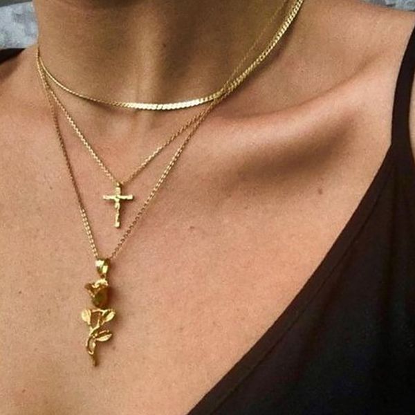 srcoi boho romantic rose cross pendant necklace multi layers flower chian chokers necklace for women lover jewelry party fashion, Golden;silver
srcoi boho romantic rose cross pendant necklace multi layers flower chian chokers necklace for women lover jewelry party fashion, Golden;silver