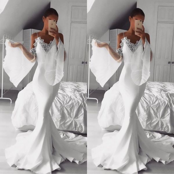 summer spaghetti strap mermaid wedding dress simple v neck backless appliques sweep train chiffon beach vestidos de novia, White
summer spaghetti strap mermaid wedding dress simple v neck backless appliques sweep train chiffon beach vestidos de novia, White