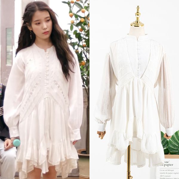kpop iu ji eun korean summer white loose long sleeved shirts +irregular lace splice vest dress women two piece set
kpop iu ji eun korean summer white loose long sleeved shirts +irregular lace splice vest dress women two piece set