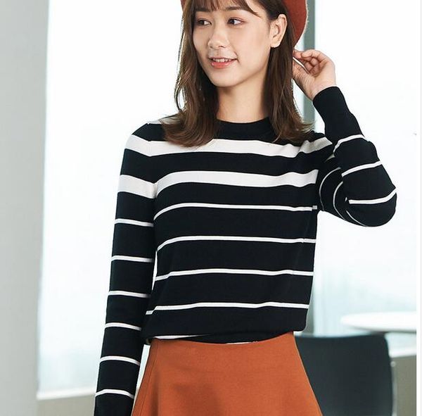 autumn winter women stripe pullovers sweater knitted elasticity casual jumper basic slim warm female sweaters top, White;black
autumn winter women stripe pullovers sweater knitted elasticity casual jumper basic slim warm female sweaters top, White;black