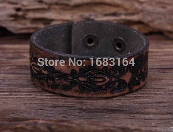 g89 light brown vintage floral embossed leather wristband bracelet wide cuff mens, White
g89 light brown vintage floral embossed leather wristband bracelet wide cuff mens, White