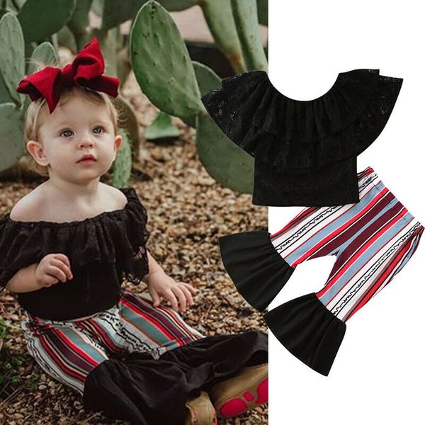 2020 new years kids baby girl clothes sets lace flowers off shoulder t-shirt +flared stripe pants outfit set 2pcs, White
2020 new years kids baby girl clothes sets lace flowers off shoulder t-shirt +flared stripe pants outfit set 2pcs, White