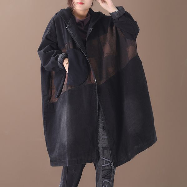 female new autumn and winter korean style plus plus size literary hooded stitching thickening do-old loose denim coat, Black
female new autumn and winter korean style plus plus size literary hooded stitching thickening do-old loose denim coat, Black