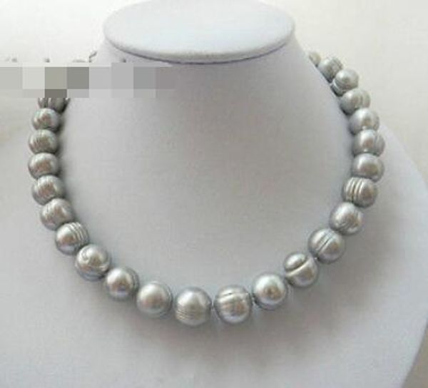 

10-11mm gray round freshwater pearl necklace, Golden;silver