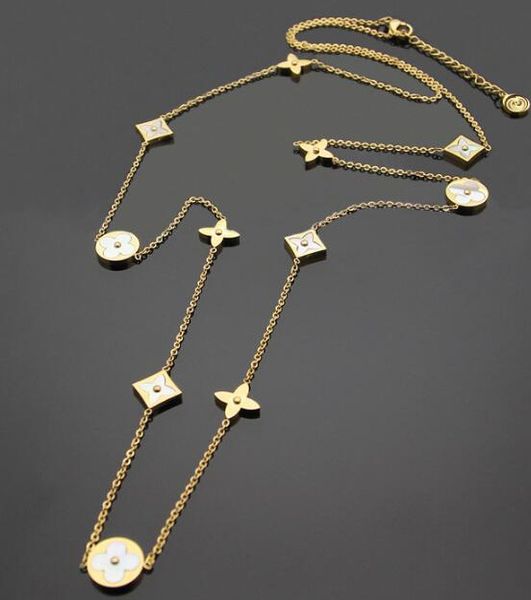european and american fashion accessories titanium steel l cross flower round shell flower long necklace sweater chain with tail, Silver
european and american fashion accessories titanium steel l cross flower round shell flower long necklace sweater chain with tail, Silver