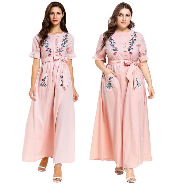 muslim women long maxi dress robe embroidery robe abaya loose dress gown girl's summer ruffle short sleeve round collar, Red
muslim women long maxi dress robe embroidery robe abaya loose dress gown girl's summer ruffle short sleeve round collar, Red