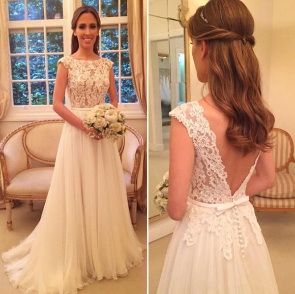 elegant scoop neck backless tulle a line wedding dresses sweep train appliques lace outdoor bridal wedding gowns custom made, White
elegant scoop neck backless tulle a line wedding dresses sweep train appliques lace outdoor bridal wedding gowns custom made, White