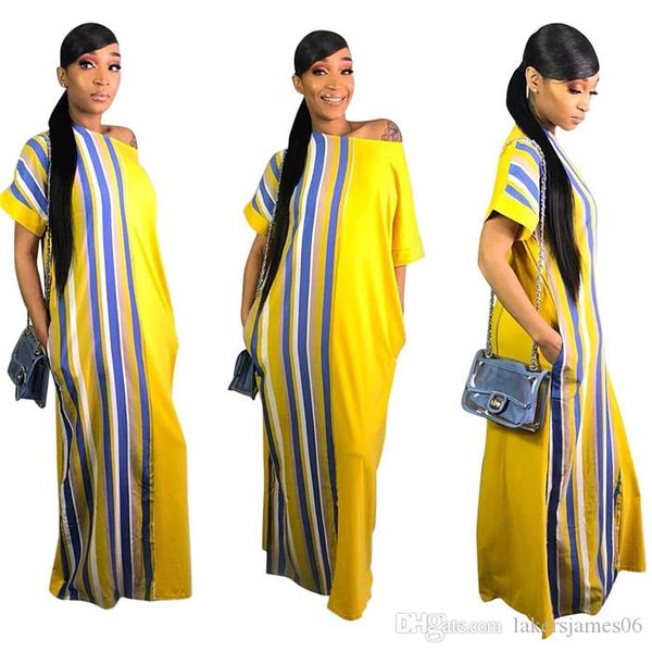 womens summer desinger new maxi dresses 2020 short sleeve one shoulder striped print female clothing fashion style casual apparel, Black;gray
womens summer desinger new maxi dresses 2020 short sleeve one shoulder striped print female clothing fashion style casual apparel, Black;gray