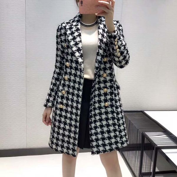 2019 fall/winter women's plaid tweed coat brand new double-breasted houndstooth overcoat a952, Black
2019 fall/winter women's plaid tweed coat brand new double-breasted houndstooth overcoat a952, Black