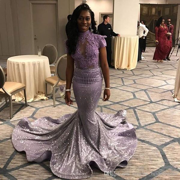 lavender sparkly prom dresses 2019 bling high neck short sleeves sheer lace sequin african mermaid evening party formal gown, Black
lavender sparkly prom dresses 2019 bling high neck short sleeves sheer lace sequin african mermaid evening party formal gown, Black