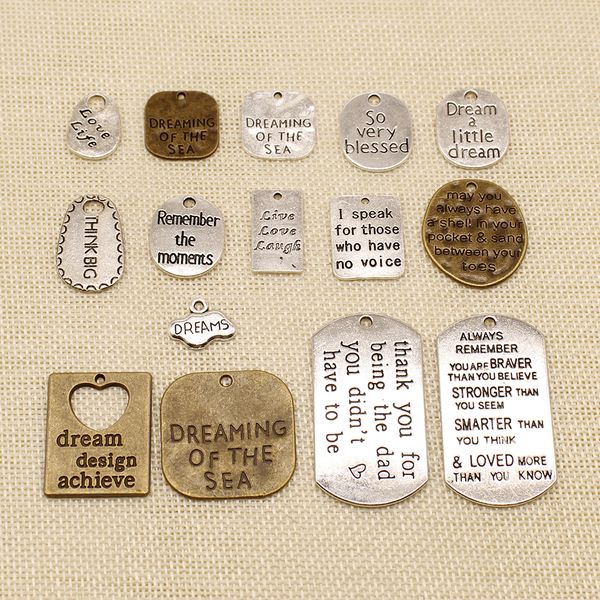 80 pieces charm for making jewelry diy rectangle square text hang tag hj152, Bronze;silver
80 pieces charm for making jewelry diy rectangle square text hang tag hj152, Bronze;silver
