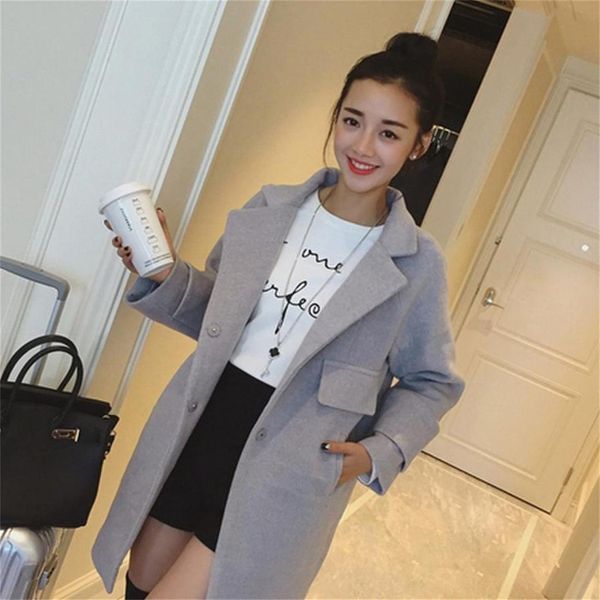solid color long-section long-sleeved turn-down collar woolen coat for female, Black
solid color long-section long-sleeved turn-down collar woolen coat for female, Black