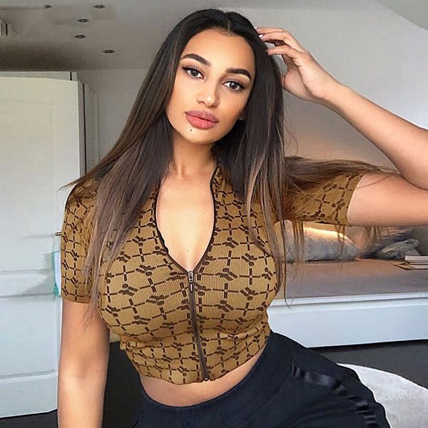 brown plaid zip up tshirt women short sleeve stand collar skinny tight glamerous high street crop ladies, White
brown plaid zip up tshirt women short sleeve stand collar skinny tight glamerous high street crop ladies, White