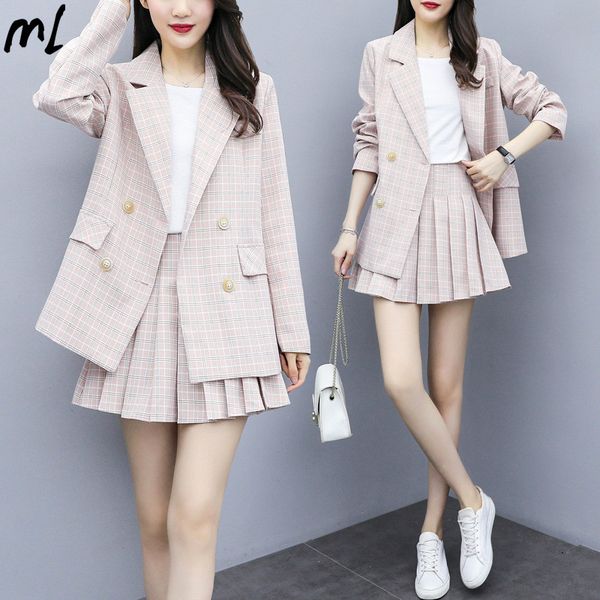 pink plaid suit two-piece set korean fashion elegant loose casual short skirt two-piece net red niche coat blazer mini skirt set, White
pink plaid suit two-piece set korean fashion elegant loose casual short skirt two-piece net red niche coat blazer mini skirt set, White