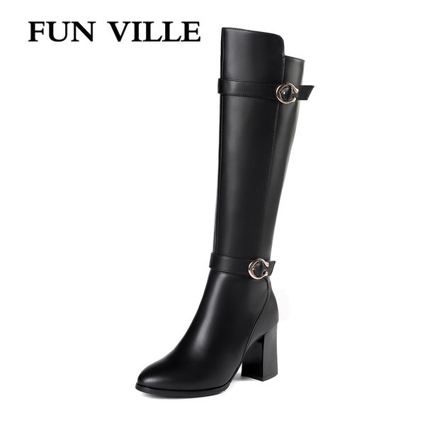fun ville 2018 new style women knee high boots genuine leather winter high heel boots warm pointed toe zipper big size 34-45, Black
fun ville 2018 new style women knee high boots genuine leather winter high heel boots warm pointed toe zipper big size 34-45, Black