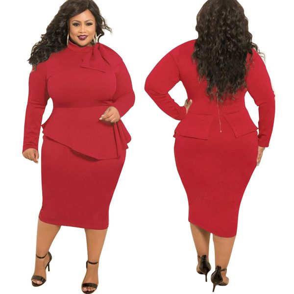 2018 style fashionable european and america and africa plus-size pure color women's dress l7016, Red
2018 style fashionable european and america and africa plus-size pure color women's dress l7016, Red
