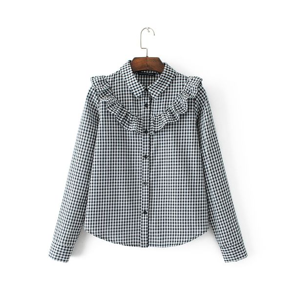 2018 women long sleeve plaid shirt black button sweet ladies blouse turn down collar sml casual drop shipping ruffles at chest, White
2018 women long sleeve plaid shirt black button sweet ladies blouse turn down collar sml casual drop shipping ruffles at chest, White