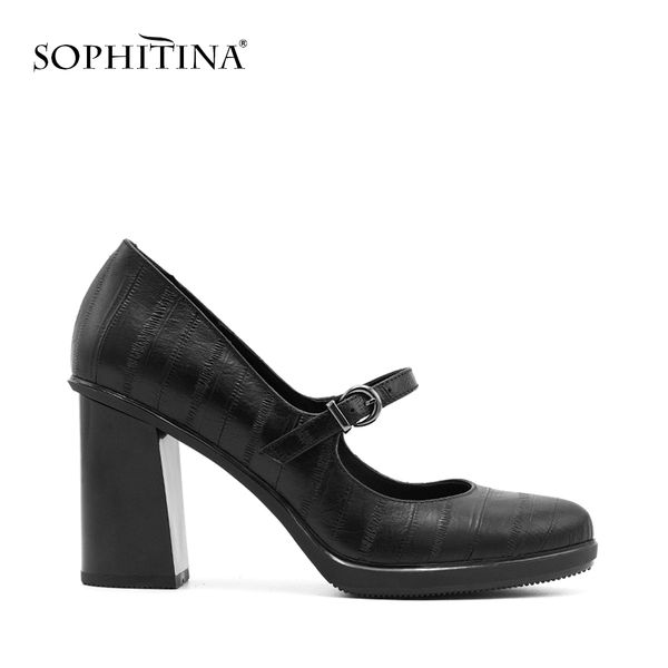 sophitina brand genuine leather pumps buckle strap comfortable thick high heel shoes retro round toe handmade party shoes d012, Black
sophitina brand genuine leather pumps buckle strap comfortable thick high heel shoes retro round toe handmade party shoes d012, Black
