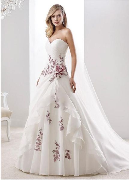 ivory and dark red organza sweetheart a-line wedding dresses with color beaded lace appliques vintage lace-up back french women bridal gowns, White
ivory and dark red organza sweetheart a-line wedding dresses with color beaded lace appliques vintage lace-up back french women bridal gowns, White
