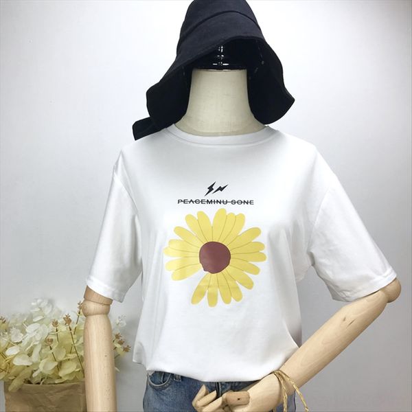 2020 women's casual versatile base shirt cotton loose daisy t-shirt women's short sleeve, White
2020 women's casual versatile base shirt cotton loose daisy t-shirt women's short sleeve, White