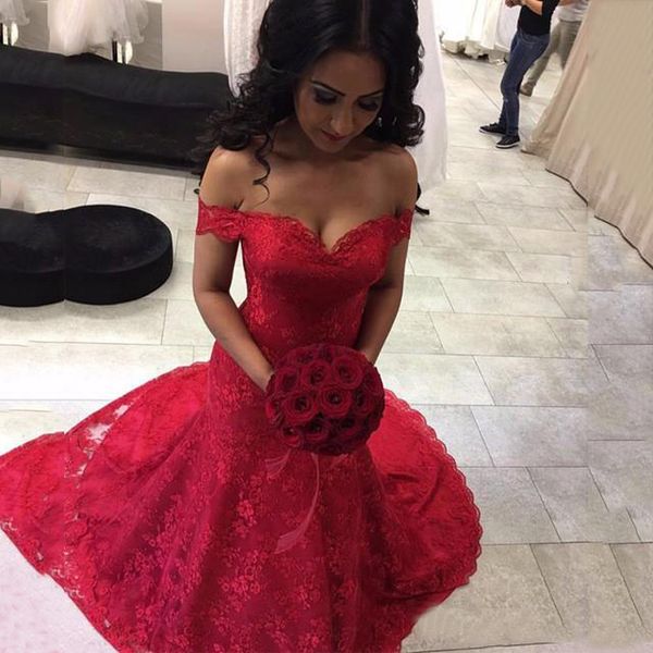 dark red off shoulder lace mermaid evening dresses 2019 with appliques sweep train lace up back formal prom party gowns, Black;red
dark red off shoulder lace mermaid evening dresses 2019 with appliques sweep train lace up back formal prom party gowns, Black;red