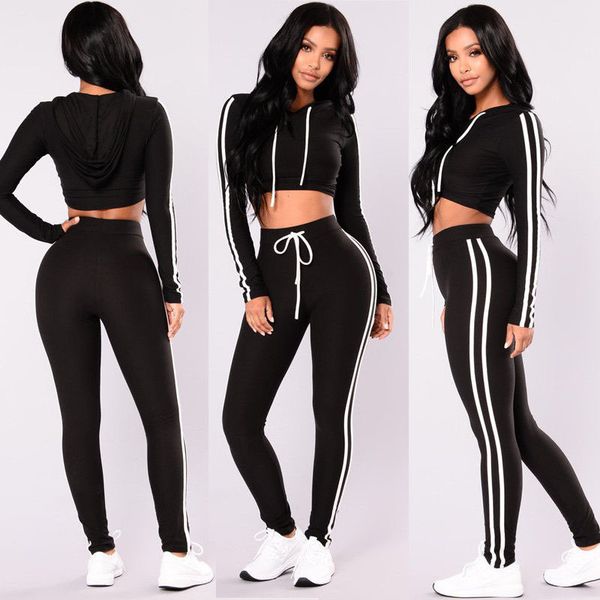 women fitness tracksuit tights sport 2pcs set for female clothing slim fit long sleeve crop sport pant striped tracksuits, White
women fitness tracksuit tights sport 2pcs set for female clothing slim fit long sleeve crop sport pant striped tracksuits, White