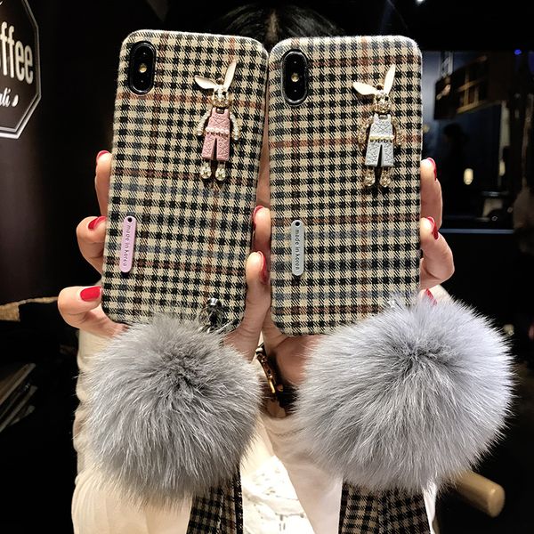 

new arrival fashion phone case with rabbit hanging for iphone 6/6s 6p/6sp 7/8 7p/8p x/xs xr xs max protection tpu back cover striped lattice