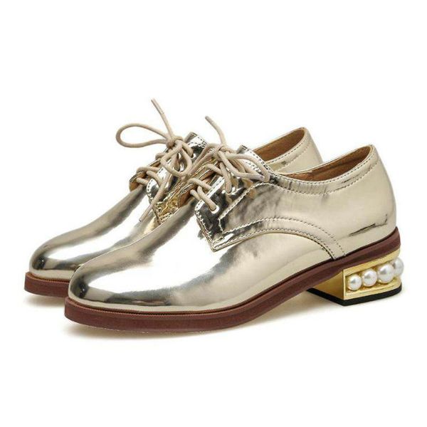 gold silver women shoes vintage british wind round head lace-up pearl thick heel patent leather women's single shoes, Black
gold silver women shoes vintage british wind round head lace-up pearl thick heel patent leather women's single shoes, Black