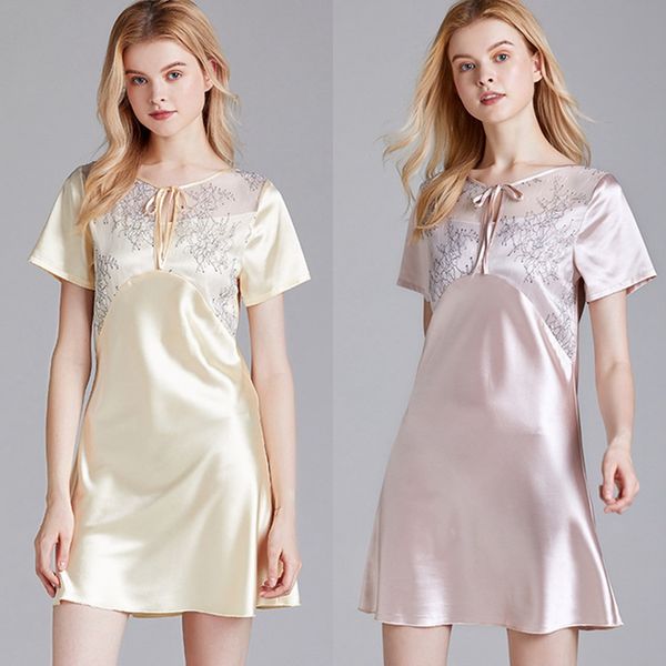 nightgown women summer home service new sleepwear ladies spring and summer pink net embroidery short sleeves nightware, Black;red
nightgown women summer home service new sleepwear ladies spring and summer pink net embroidery short sleeves nightware, Black;red