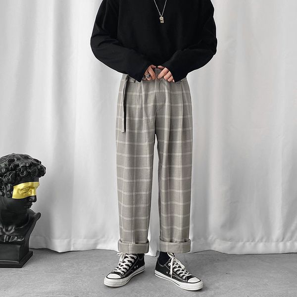 cotton plaid pants men's fashion retro straight casual trousers men streetwear wild loose korean dress pants mens suit, Black
cotton plaid pants men's fashion retro straight casual trousers men streetwear wild loose korean dress pants mens suit, Black