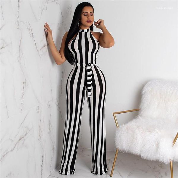 sleeveless striped knit jumpsuit wrap chest zip high waist jumpsuit summer women new, Black;white
sleeveless striped knit jumpsuit wrap chest zip high waist jumpsuit summer women new, Black;white