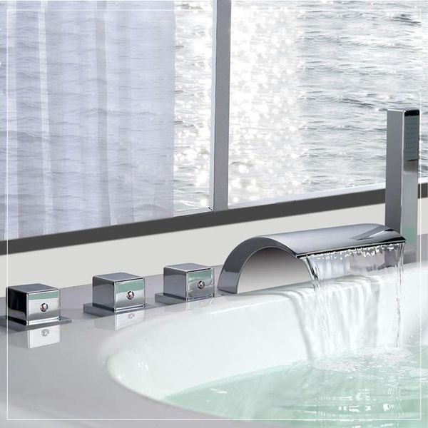 waterfall bathtub faucets 5 pcs spout tub sink mixer taps chrome finish brass bathroom and cold water faucet with handshower
waterfall bathtub faucets 5 pcs spout tub sink mixer taps chrome finish brass bathroom and cold water faucet with handshower