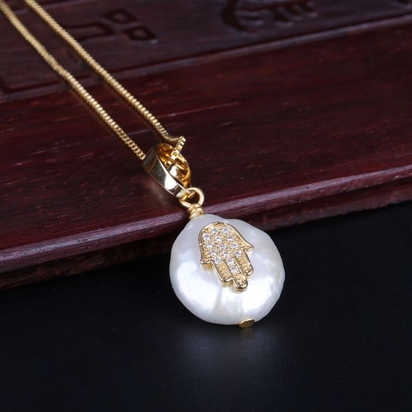 tiny white cz paved fatimas hand hamsa luck protection charm freshwater pearl bead gold link chain pendant necklace for women, Golden;silver
tiny white cz paved fatimas hand hamsa luck protection charm freshwater pearl bead gold link chain pendant necklace for women, Golden;silver