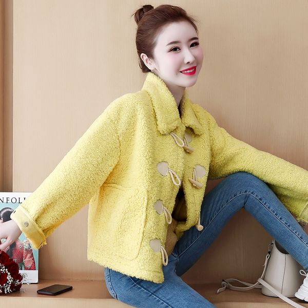 2019 new women blends coat hom button loose lambs wool students short fur coats outerwear orange yellow 157, Black
2019 new women blends coat hom button loose lambs wool students short fur coats outerwear orange yellow 157, Black
