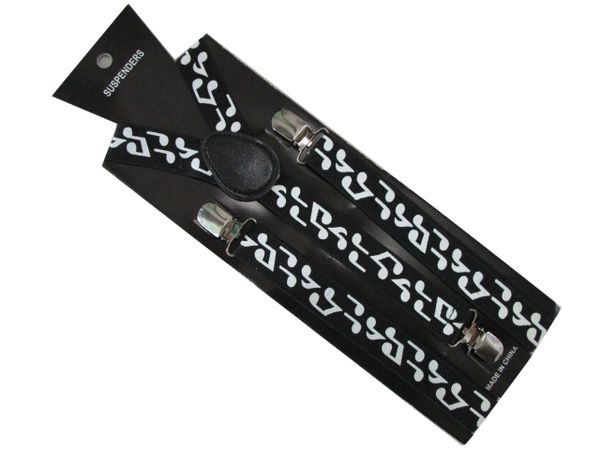 2018 new fashion 2.5 cm wide adjustable 3 clip on black music note print elastic suspenders for women, Black;white
2018 new fashion 2.5 cm wide adjustable 3 clip on black music note print elastic suspenders for women, Black;white