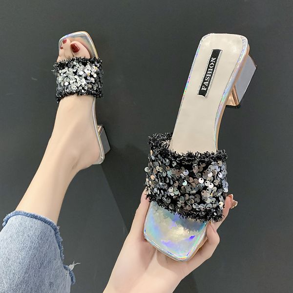 square heel high-heeled shoes lady ladies' slippers slipers women summer woman luxury slides block heels 2020 beach, Black
square heel high-heeled shoes lady ladies' slippers slipers women summer woman luxury slides block heels 2020 beach, Black