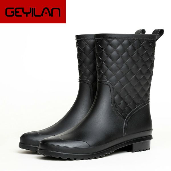 women boots design boots rain boot shoes woman solid rubber waterproof flats fashion shoes 2019 ghn7, Black