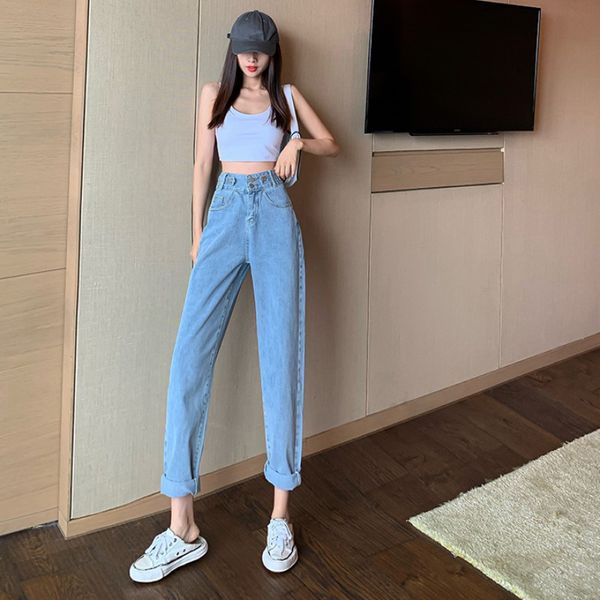 2020 new net red autumn double buckle high waist small trousers women korean style all-match slim straight denim trousers women, White
2020 new net red autumn double buckle high waist small trousers women korean style all-match slim straight denim trousers women, White
