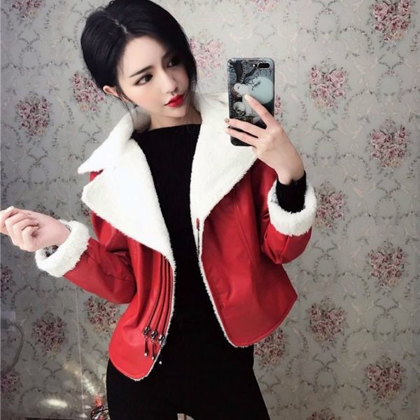 woman pu leather fleece jacket female clothes short coat lamb velvet motorcycle jacket, Black
woman pu leather fleece jacket female clothes short coat lamb velvet motorcycle jacket, Black