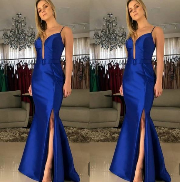 women v-neck long royal blue evening dresses with side slit satin robe de soiree mermaid floorn length evening gowns custom made, Black;red
women v-neck long royal blue evening dresses with side slit satin robe de soiree mermaid floorn length evening gowns custom made, Black;red