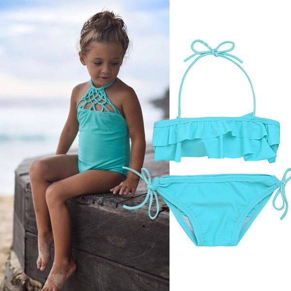 

Toddler Baby Girls solid Bandage Halter mesh Tankini Bikini Set Bowknot Swimwear Swimsuit Bathing Suit Beachwear Summer SwimWear