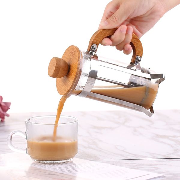 350ml french press stainless steel coffee pot with bamboo lid and handle durable portable tea glass kettles
350ml french press stainless steel coffee pot with bamboo lid and handle durable portable tea glass kettles