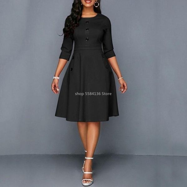 autumn and winter office ladies o-neck solid color women dress seven-point sleeves buttoned waist a-line dress 2020 plus size, Black;gray
autumn and winter office ladies o-neck solid color women dress seven-point sleeves buttoned waist a-line dress 2020 plus size, Black;gray