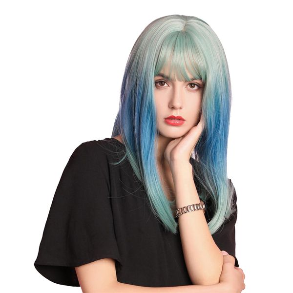 14'' women synthetic wig w/ bangs for cosplay party music festival halloween, Black
14'' women synthetic wig w/ bangs for cosplay party music festival halloween, Black